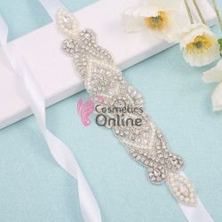 Brau din satin Hand Made Luxury BLT049HH cu Crystale aplicate pentru rochie de mireasa